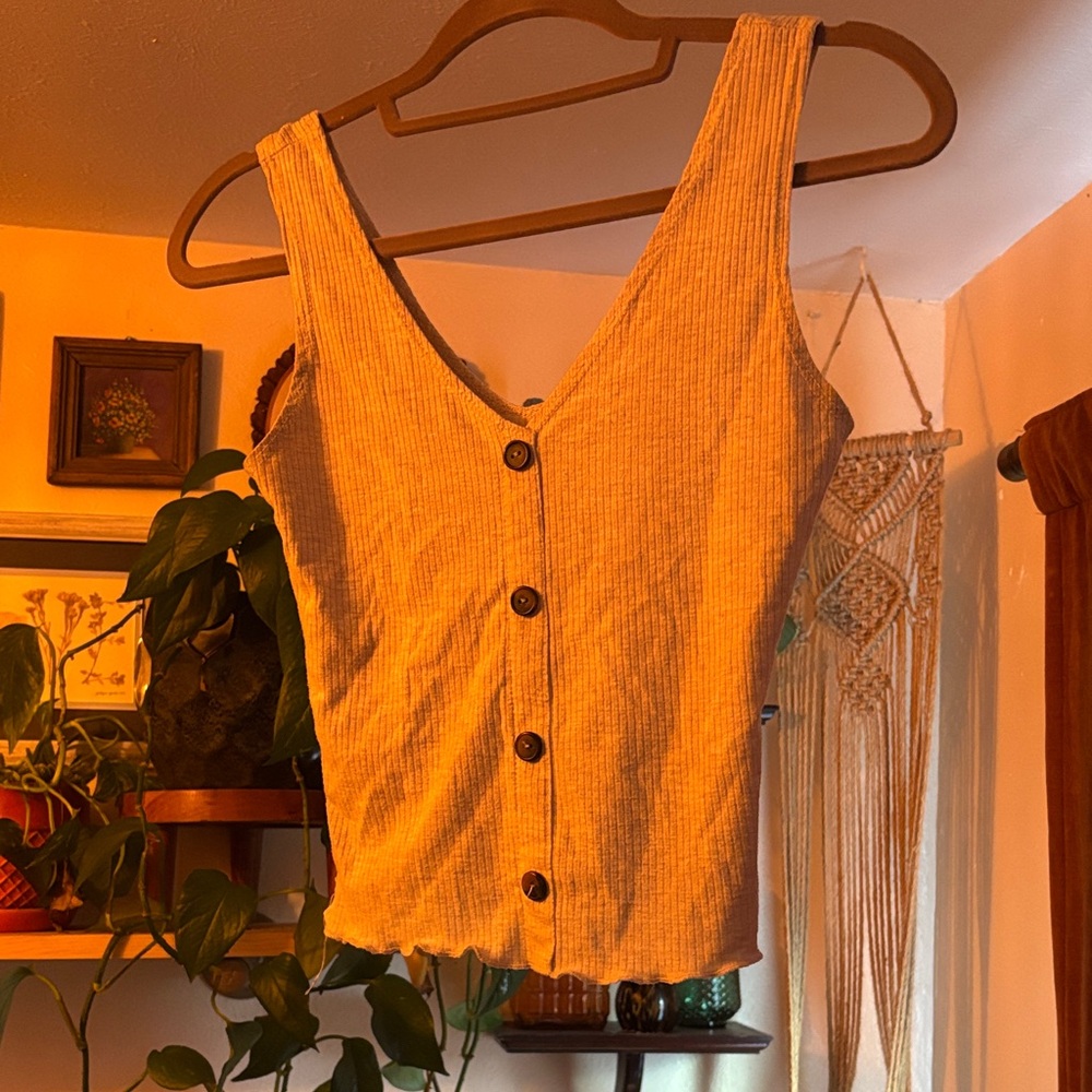 Caution To The Wind Beige Buttoned Tank Top